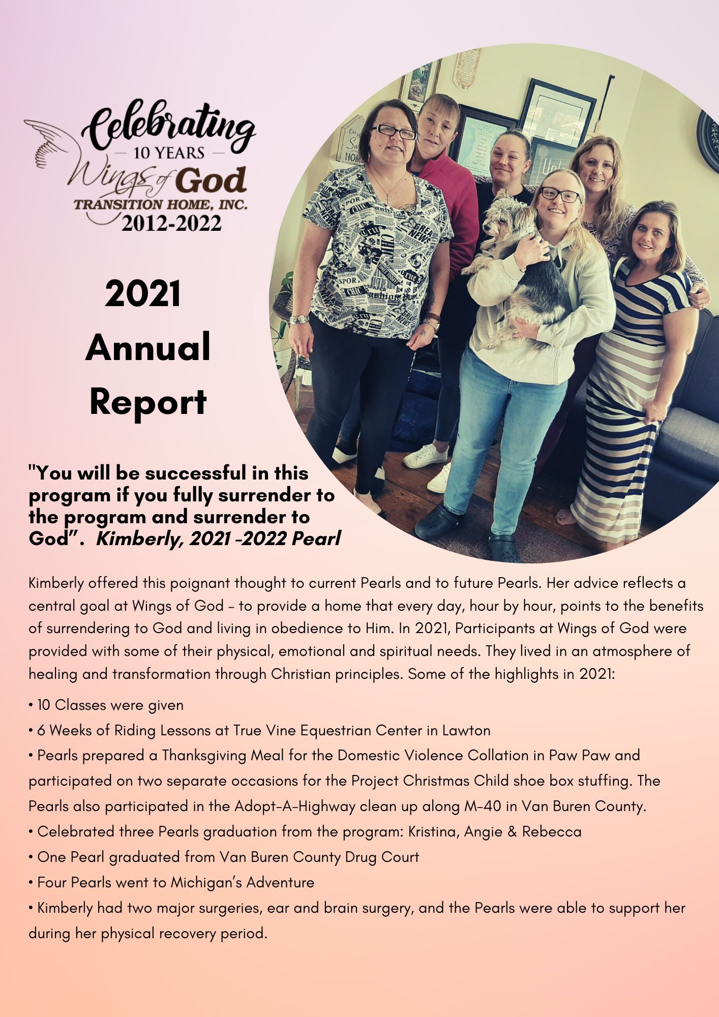 2020 Wings of God Transition Home Annual Report Page 1