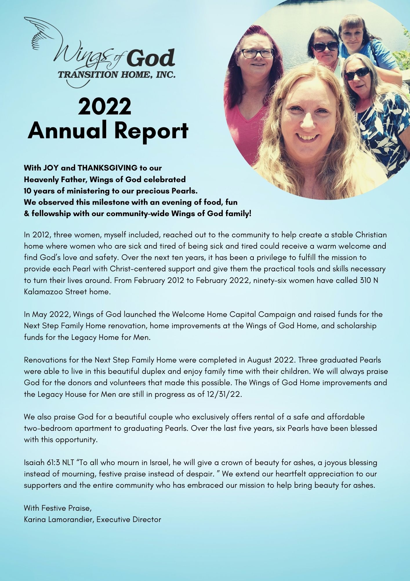 Wings of God Transition Home 2022 Annual Report Page 1