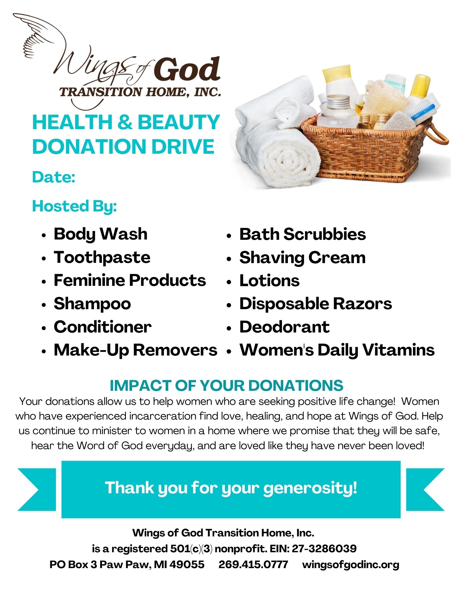 Health & Beauty Donation Drive Flyer
