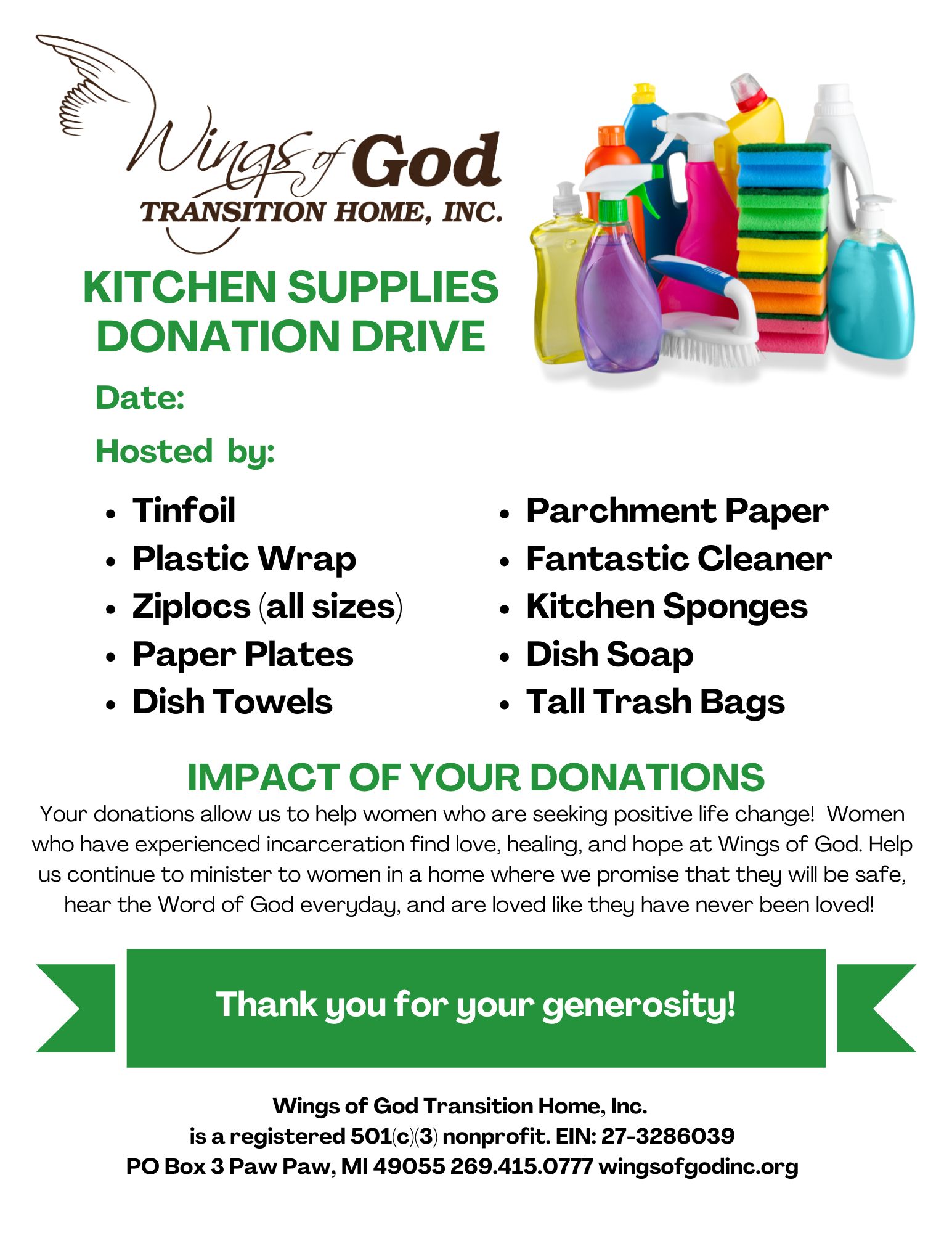 Kitchen Supplies Donation Drive Flyer
