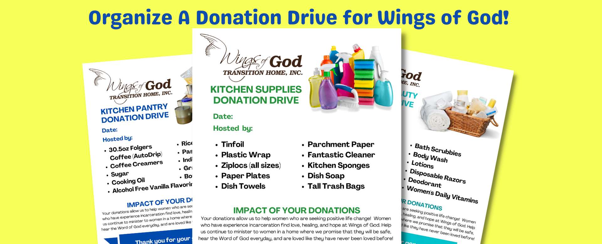 Host a Wings of God Donation Drive