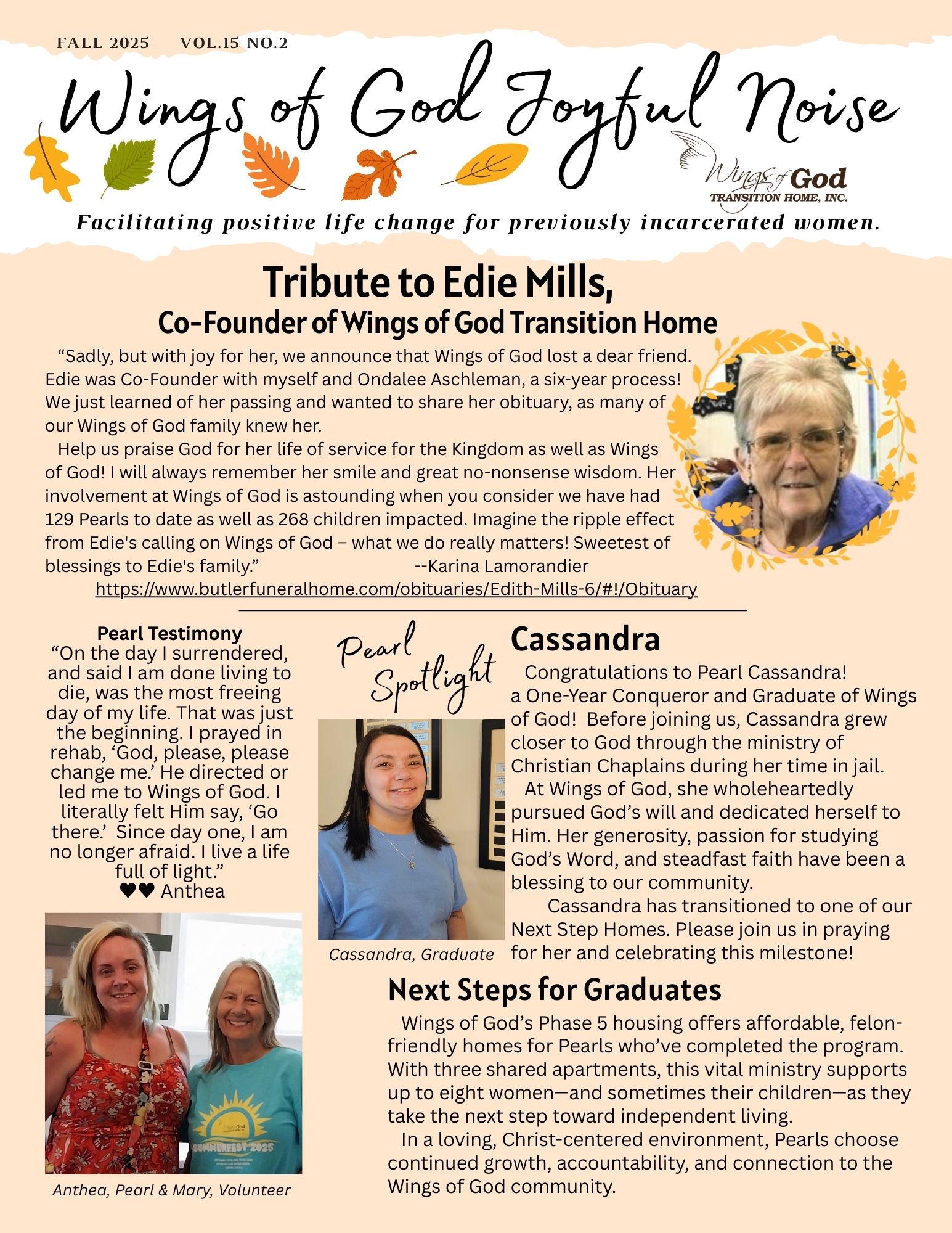 2025 Wings of God Spring Newsletter page 1